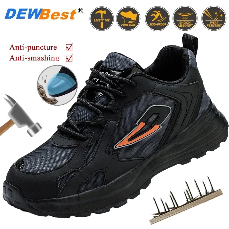 Men's four seasons breathable lightweight steel head anti-smash anti-stabbing lightweight wear-resistant sole safety shoes