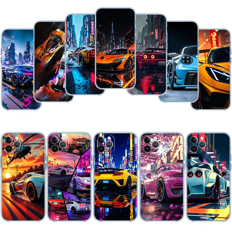 IO73 Supercar Car Transparent Phone Case for Samsung Galaxy A04 A04S A14 A23 A34 A54 M23 M33 M52 M53