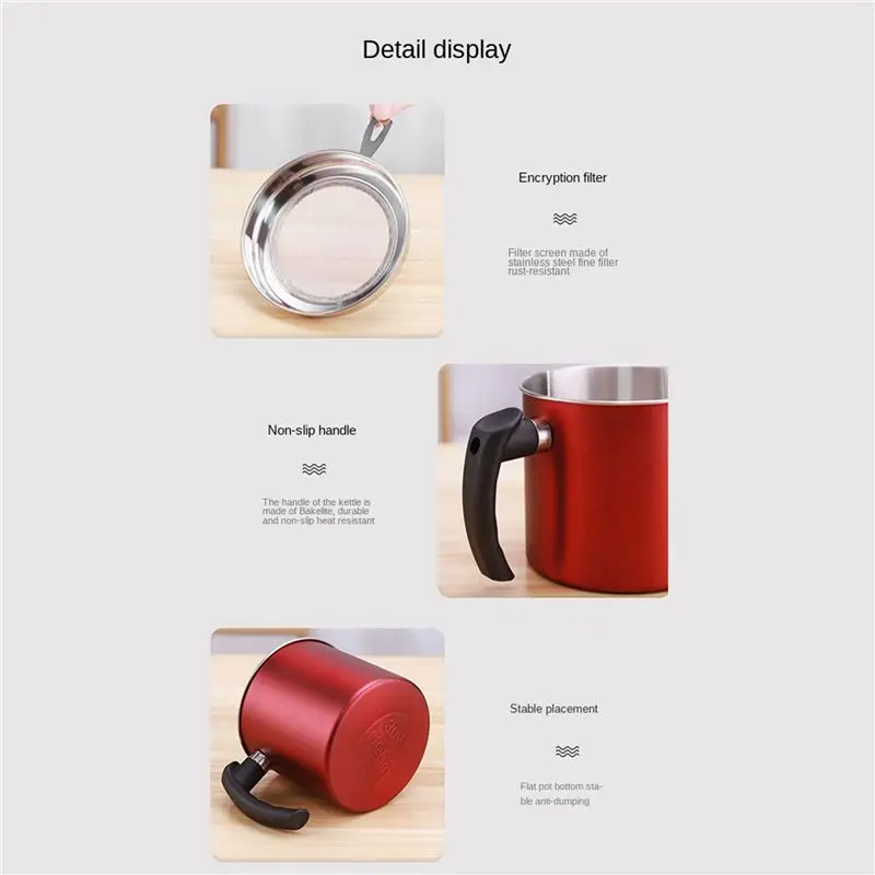 AT02-2X Bacon Grease Container 1.3L Cooking Oil Storage Can With Strainer,Oil Strainer Potfor Storing Cooking Grease(Red)