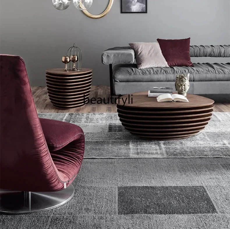 NQ52 Hot sales Layered design side table walnut solid wood medieval wabi wind living room sofa art side table
