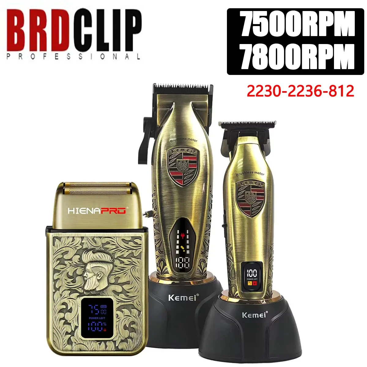 3PC KM2230 KM2236 HYN-812 7800/7500RPM Barber All Metal Professional Hair Clipper Professional Men's Brushless Gradient Motor