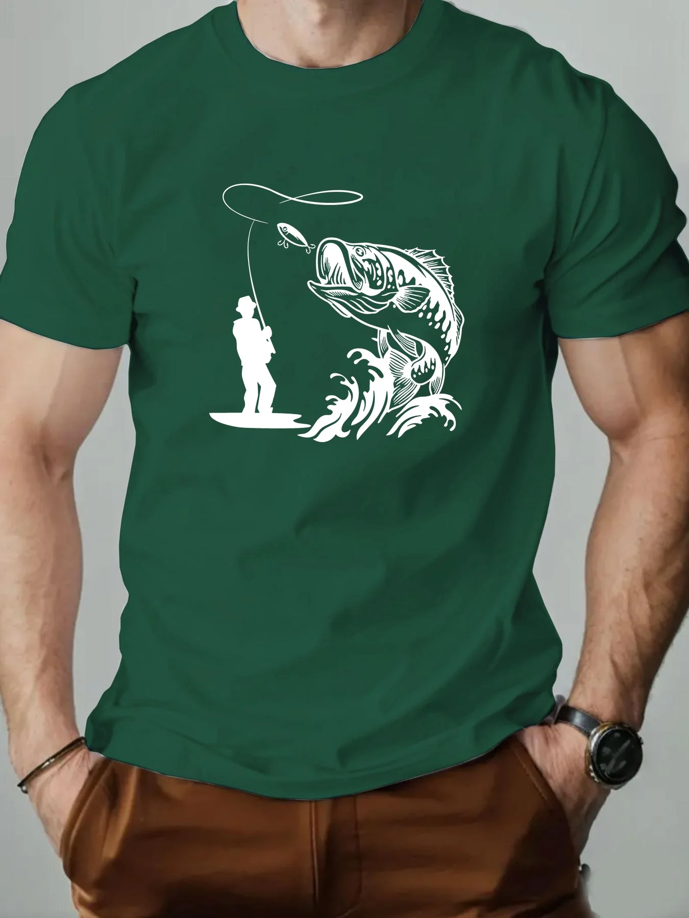 Men's Simple Summer Short-Sleeve Shirt Breathable Quick-Dry Short-Sleeve Shirt with Outdoor Fishing Print Stylish Casual Top