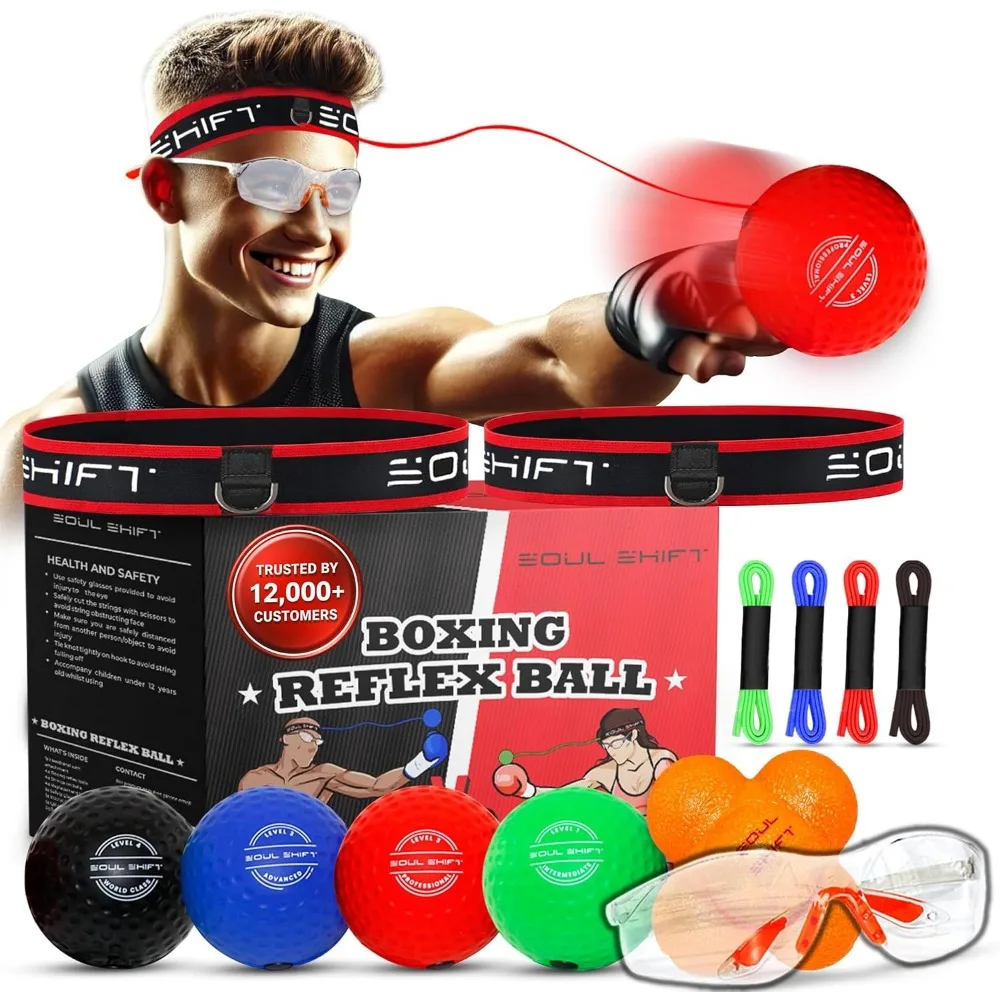 

Boxing Reflex Ball Training Set with Two Adjustable Headbands and Balls for Speed Agility and Hand Eye Coordination
