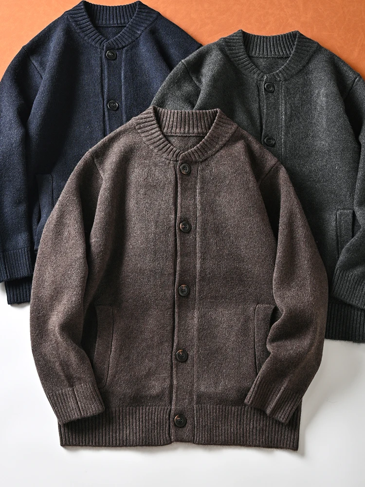 

Thiened Knitted Cardigan Men's Faion Autumn Winter Warm Sweater Single Button Coat V-ne Long Sve Youth Urban Sle