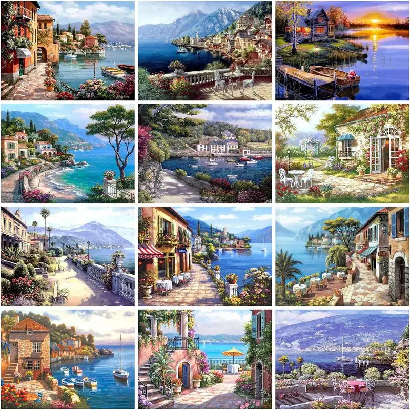 

GATYZTORY Painting By Numbers Seaside House Drawing On Canvas Handpainted Art Diy Gift Pictures By Numbers Scenery Kits Home De