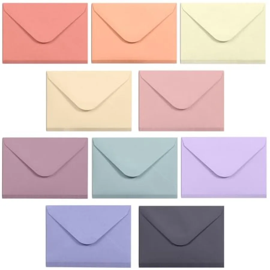 

100-Count Mini Envelopes - Paper Business Card Envelopes, 10 Pastel Colors, 4 x 2.7 Inches