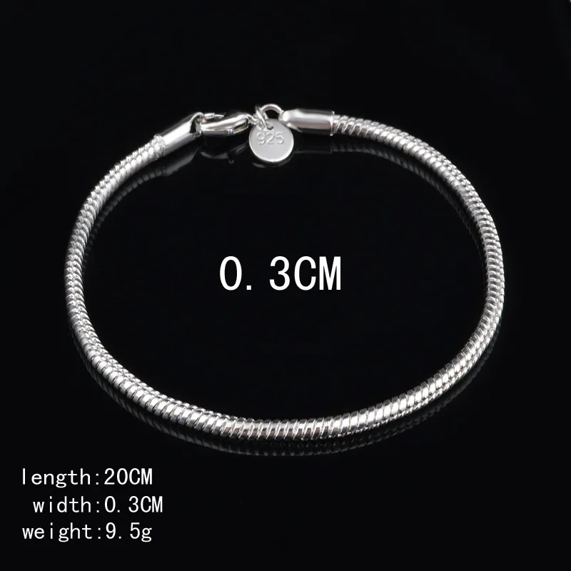 925 Sterling Silver 3MM Snake Chain bracciali uomo Factory Fashion Hot Top Quality Jewelry Charm bracciali donna gioielli Punk