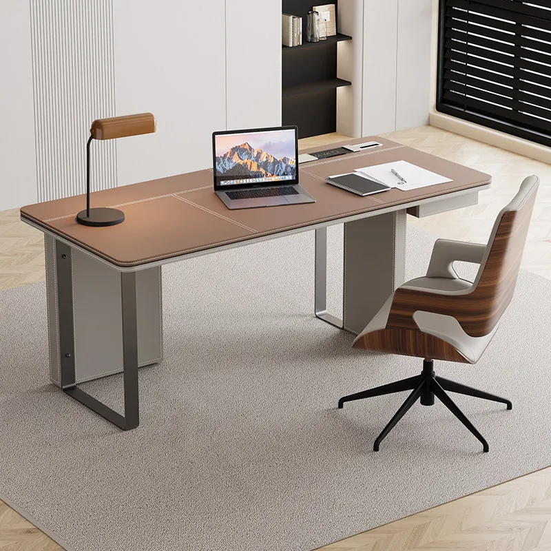 Office Desk Minimalist Design Boss Computer Desk Office Furniture Modern Simple Saddle Leather Desk Light Luxury Home Study