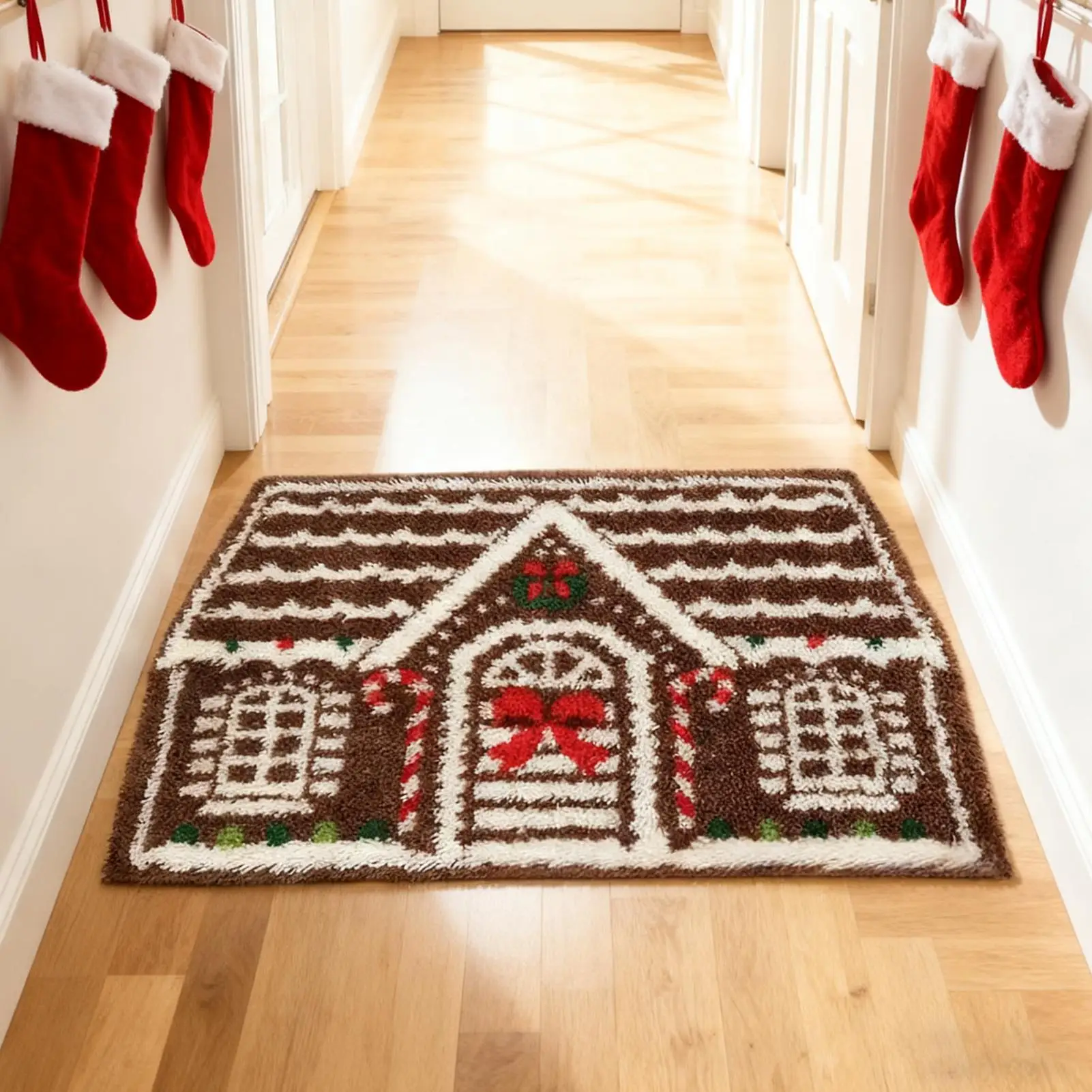 Christmas Cottage Floor Mat Christmas House Doormat Non Slip Christmas Doormat Winter Kitchen Bath Outdoor Floor Mat 60x90cm