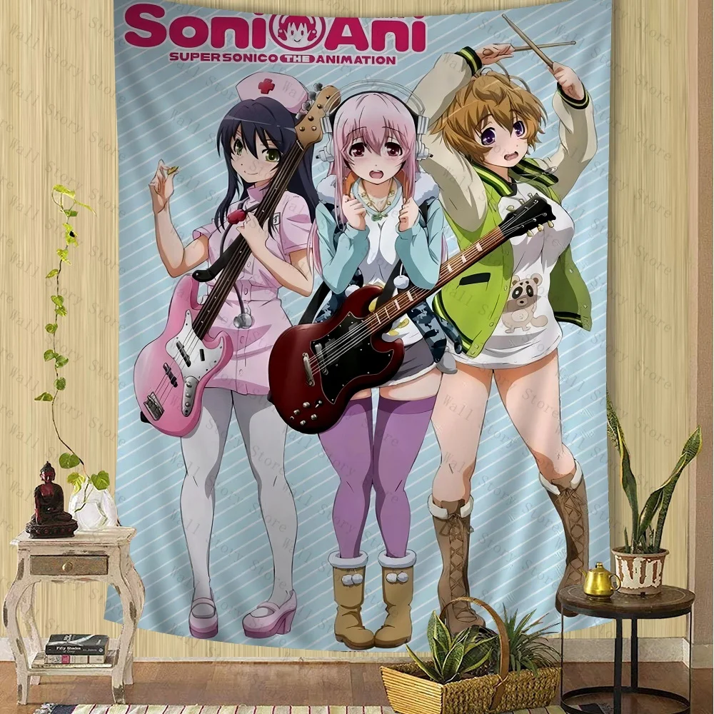 سوبر سونيكو الهبي الجدار الشنق المفروشات لغرفة المعيشة نسيج المنزل النوم ديكور Kawaii غرفة ديكور نسيج غرفة نوم نسيج #4