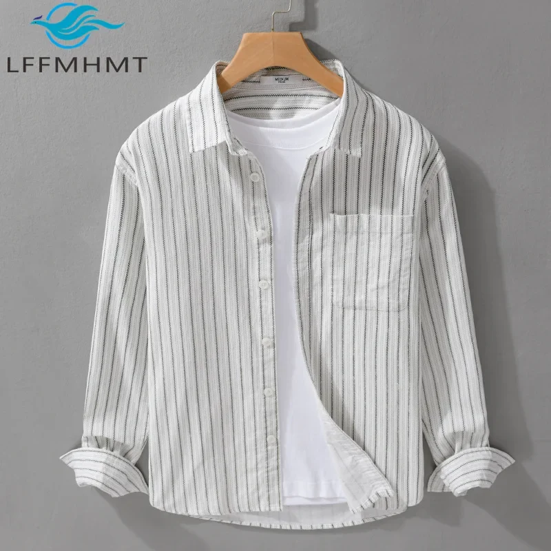 

9178 100% Cotton Corduroy Striped Shirt For Men Winter Fall Fashion Simple Classical Long Sleeve Lapel Blouse Youth Popular Tops