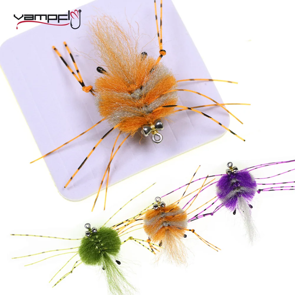 Vampfly 1 قطعة 2/0 EP كراب يطير الدمبل عيون المطاط الساقين كراب الطعوم الاصطناعي الحشرات الطعوم تصريح العظام الأسماك الحمراء الصيد السحر