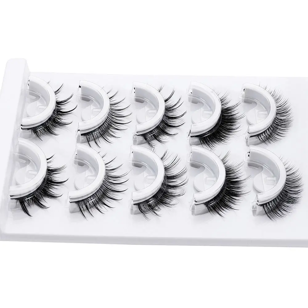 5 pares de cílios autoadesivos de aparência natural, cílios curtos e finos de olho de gato, sem colagem, necessidade de faixa preta, cílios pré-colados