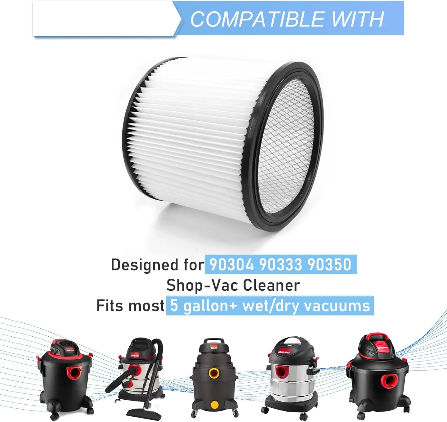 فلتر بديل لـ Shop-Vac 90350 90304 90333 بديل يناسب معظم المكانس الكهربائية الرطبة والجافة 5 جالون وما فوق