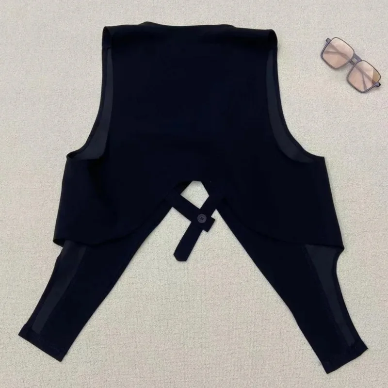 New Lrregular Fashion Women Vest Coat Y2k Aesthetic V Neck Sleeveless High Split Elegant French High Street Casual Clothe
