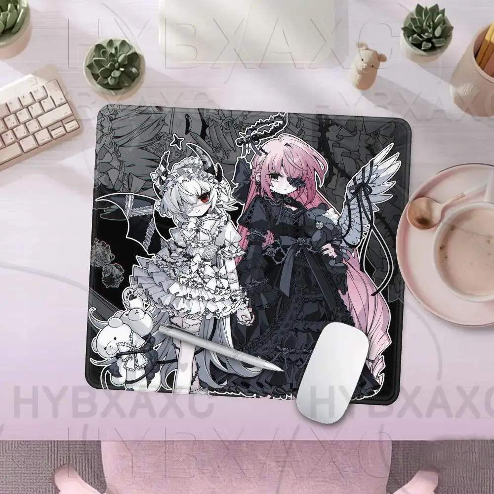 Angel and Demon Girl Mouse Pad Multiple Sizes Large Square Computer Office Game Table Mats XS Kawaii Pink Girl Rubber Mousepad
