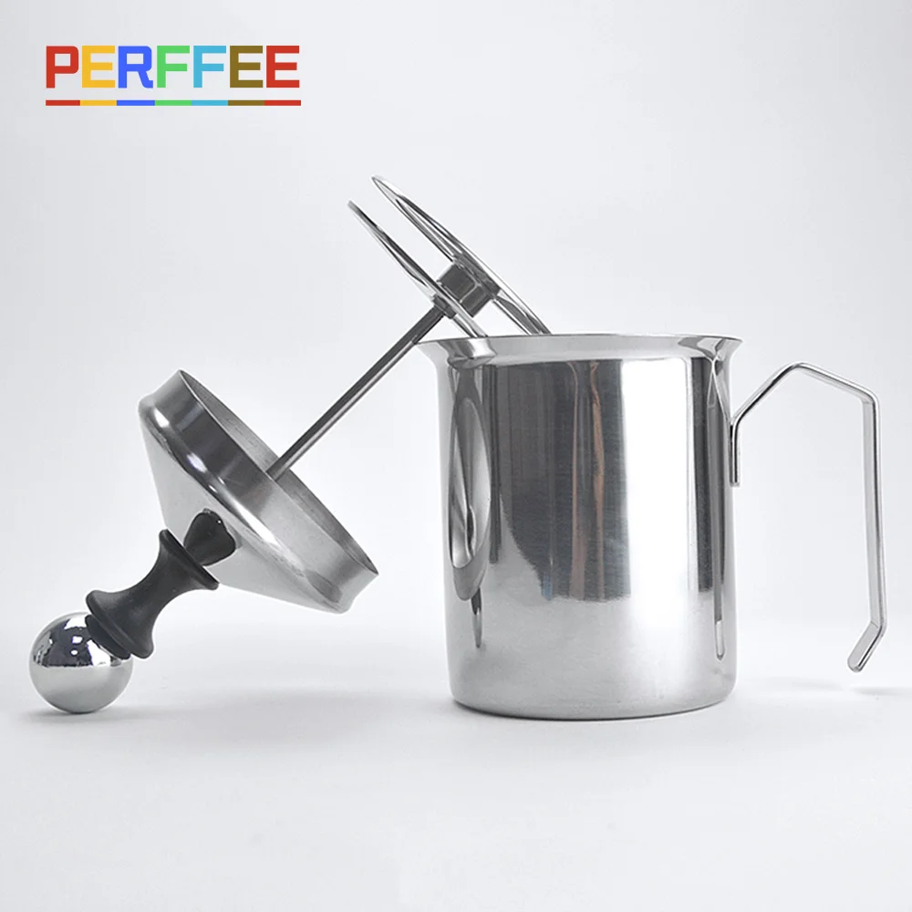 

Manual Milk Frother Stainless Steel Hand Pump Creamer Double Mesh Coffee Milk Foam Frothing Pitcher Froth Maker Jug 400/800 ML