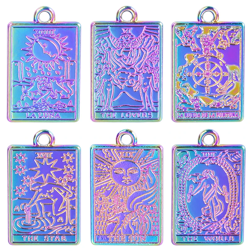 6/12pcs Retro Witch Divination Tarot Card Charms For Jewelry Making DIY Star Sun World Tarot Pendant Necklace Accessories Bulk