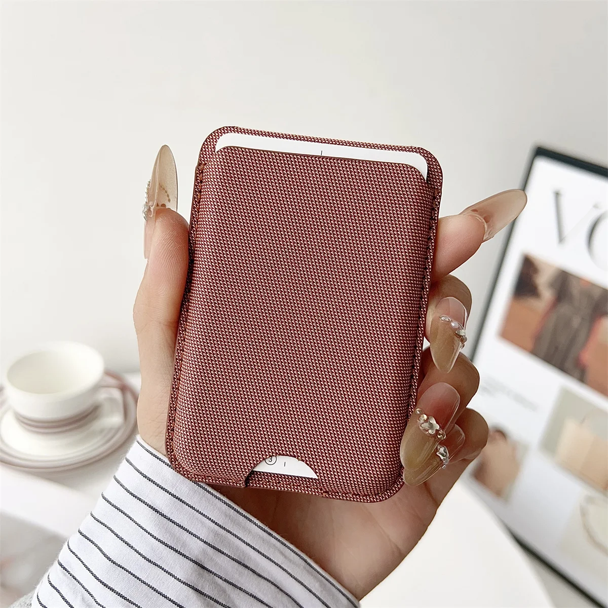 Magnetic Card Holder Leather Wallet Case For Magsafe iPhone 17 16 15 14 13 12 Pro Max Samsung S25 S26 Ultra Stand Card Slots Bag
