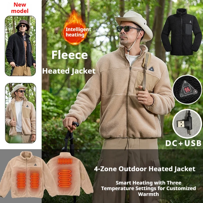 European size New Smart Heating Jacket Sweatshirt Men's Four Zone Electric Heating Fleece Warmth Outerwear Polyester Fiber Winte