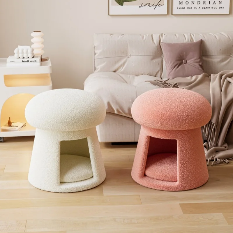 Creative Shoe Changing Stool with Cat Pet Nest Mushroom-shaped Low Stool for Home Use Entrance Hall Storage Stool Furniture view 2