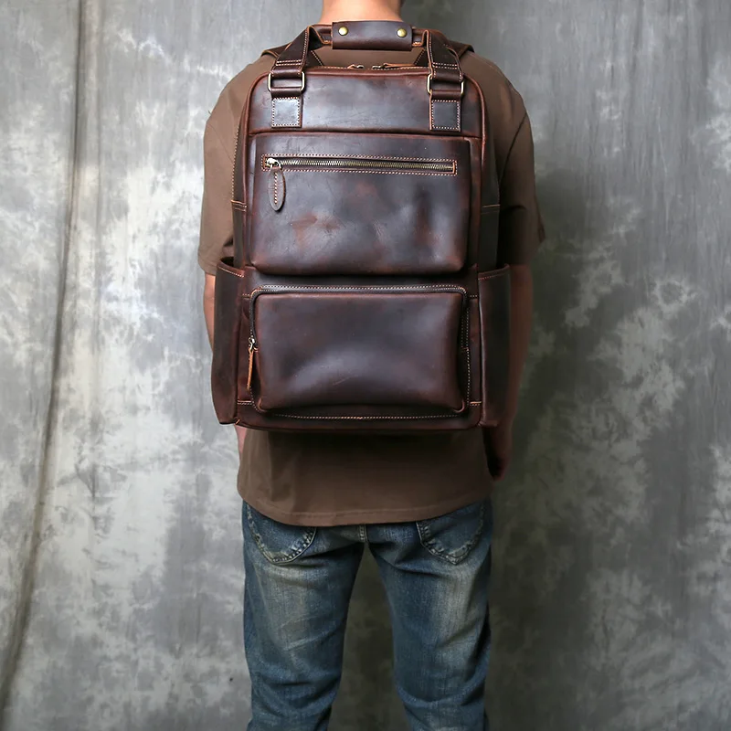 Top Layer Cowhide Oversized Backpack Made Of Genuine Leather Men High-Capacity Computer Backpack Casual Business Travel Backpack