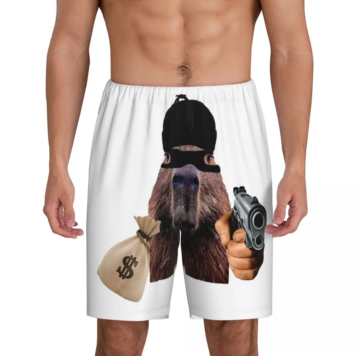 

Custom Capybara Robber Pajama Shorts for Men Animal Pet Sleepwear Lounge Bottom Stretch Sleep Short Pjs with Pockets