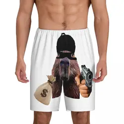 Custom Capybara Robber Pajama Shorts for Men Animal Pet Sleepwear Lounge Bottom Stretch Sleep Short Pjs with Pockets