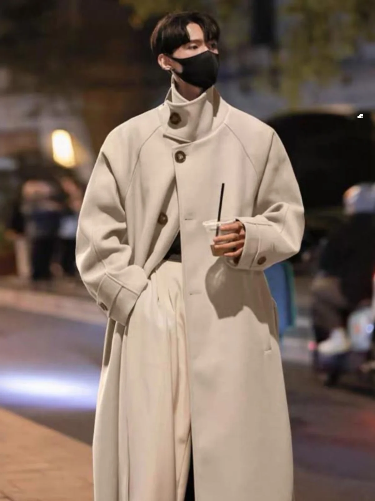 

Men's Mid-Length Woolen Coat Winter Thiened Over-Knee Tweed Jaet Sli Korean Lazy Sle Warmth And Faionable