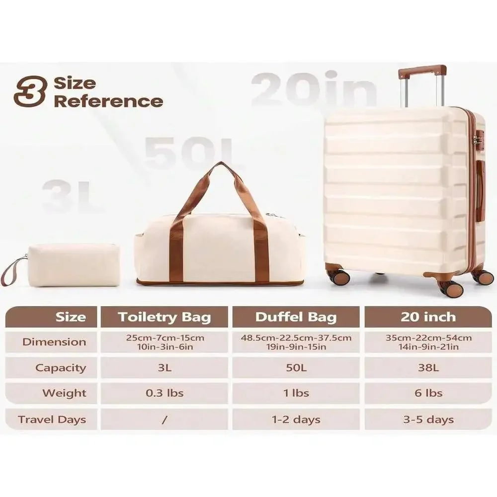 3-Piece Luggage - 20 Inch ABS Hardshell Silent Spinner Wheels TSA Lock For Short Trips