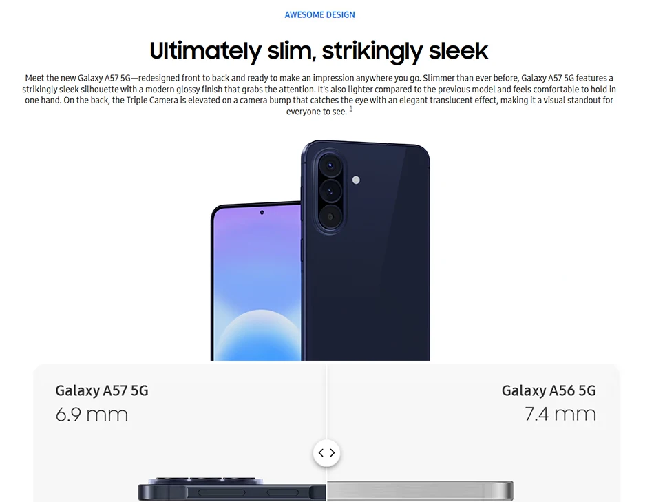 Samsung Galaxy A57 5G Smartphone Global Version Exynos 1680 Processor 6.7" 120Hz Super AMOLED Display 50MP Camera 5000mAh