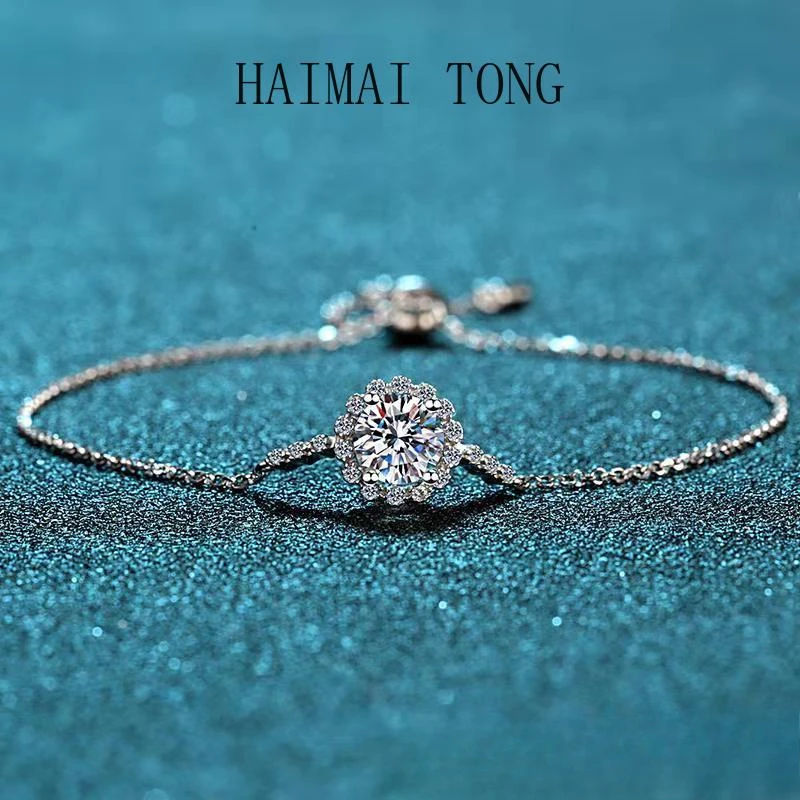 

HAIMAITONGWomen's bracelet moissanit Diamond bracelet Round package pt950 platinum bracelet gift