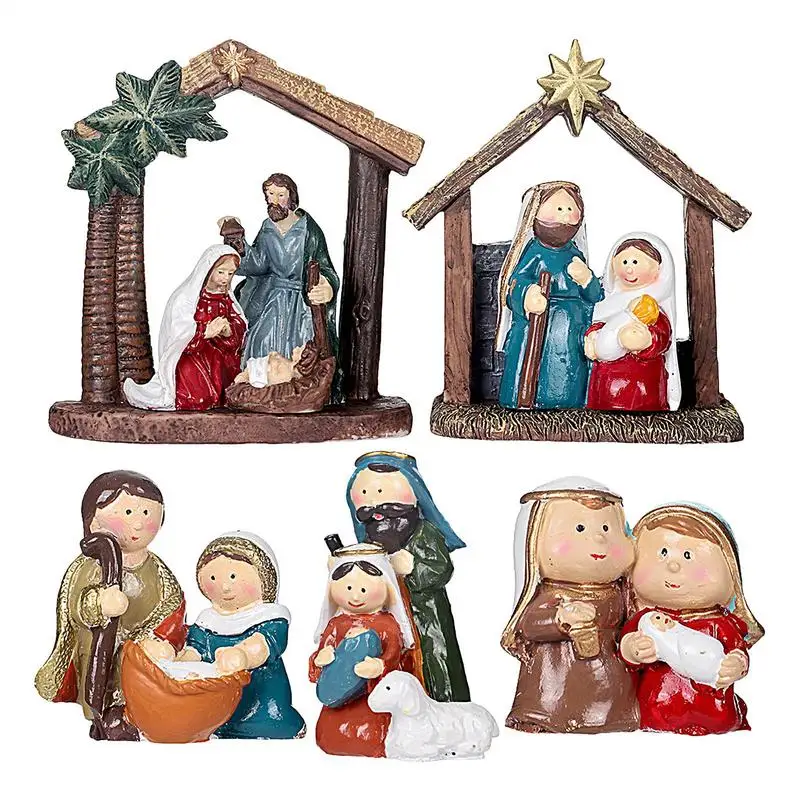 Figuras de Natividad de la Sagrada Familia, estatuilla de resina de escena de pesebre, decoración navideña, adorno de escena de Natividad de Navidad