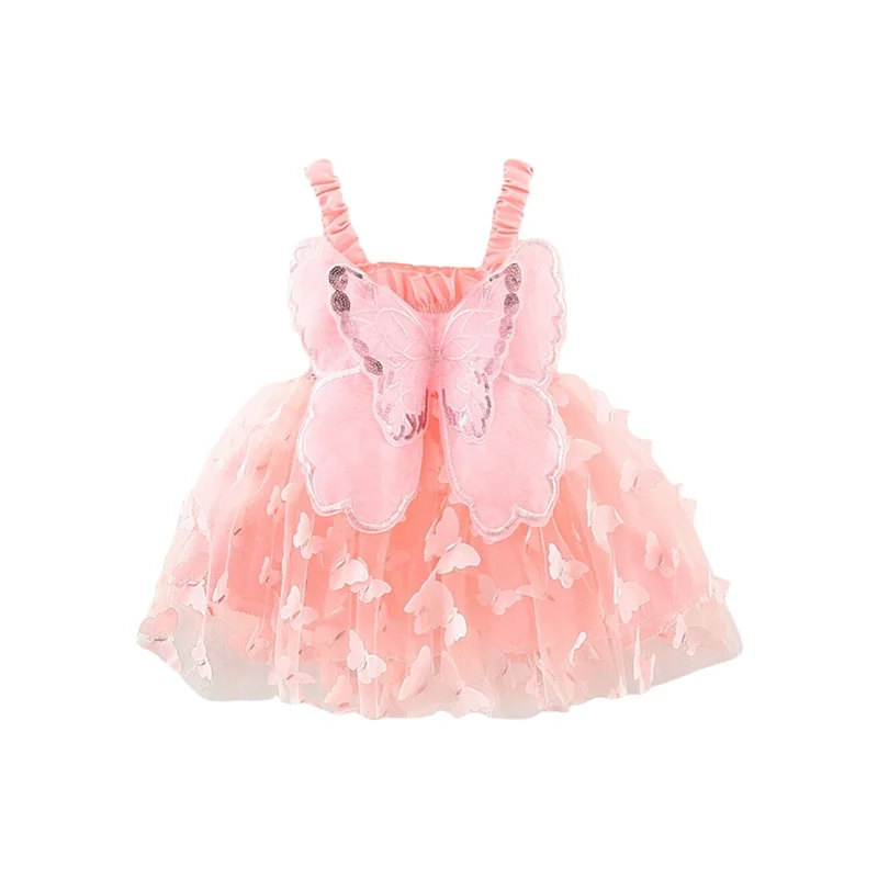 Toddler Baby Girl Butterfly Wings Fairy Dress Cute Princess Tutu Dress Girls Sleeveless A-Line Layered Tulle Dress