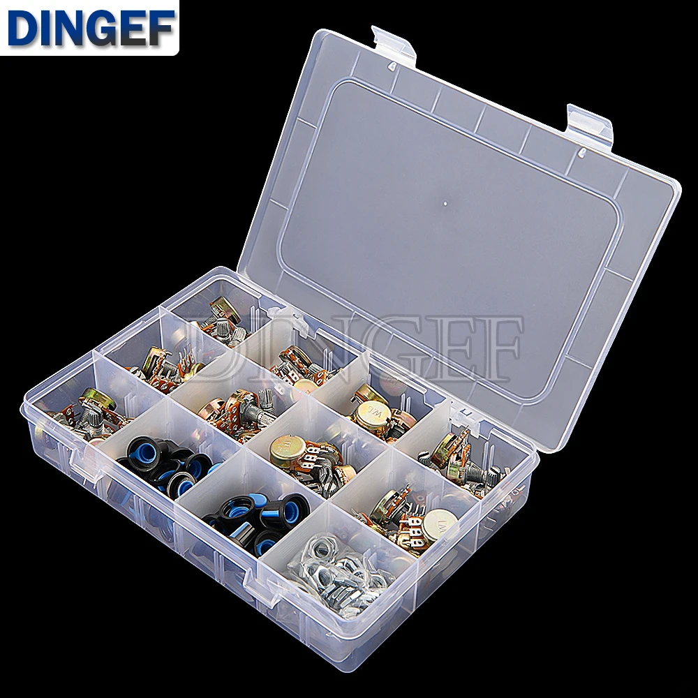 45PCS/Box WH148 Potentiometer 3PIN/6PIN kit 1k 5k 10k 20k 50k 100k 500k 1M ohm with Blue knob