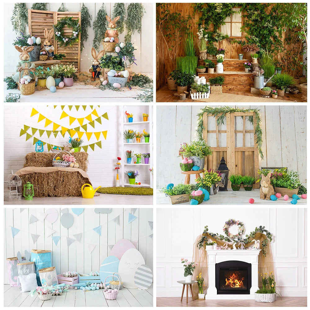 Happy Easter Party Banner Background Photozone Bunny Eggs Spring Photography Backdrop Baby Children Photo Studio Photophone