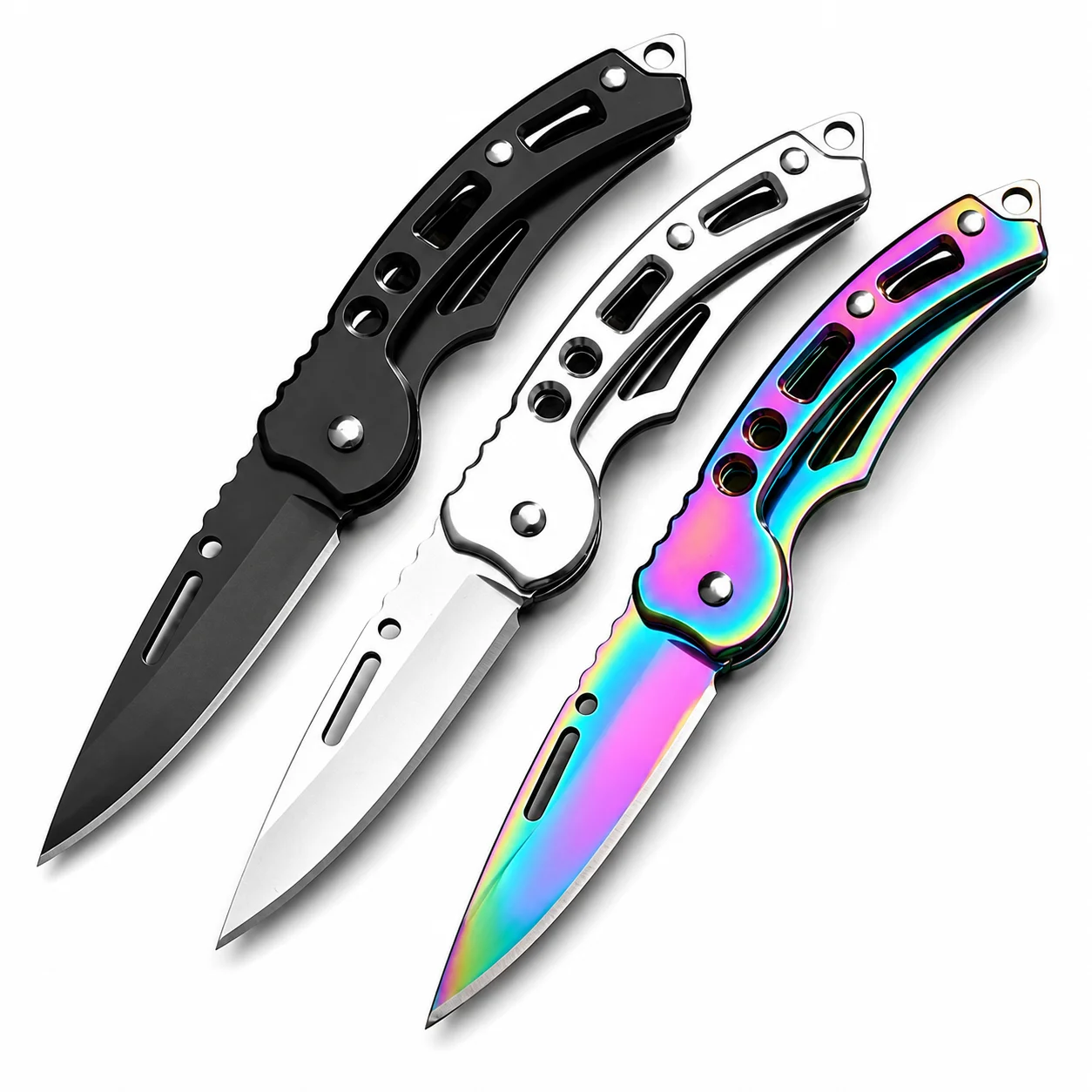 Edc Everyday Carry Gear - ミニ折りたたみ式ポケットナイフ、金属製ハンドルとストラップホール付き、キャンプ、アウトドア、EDC、日常携帯用ツールギア