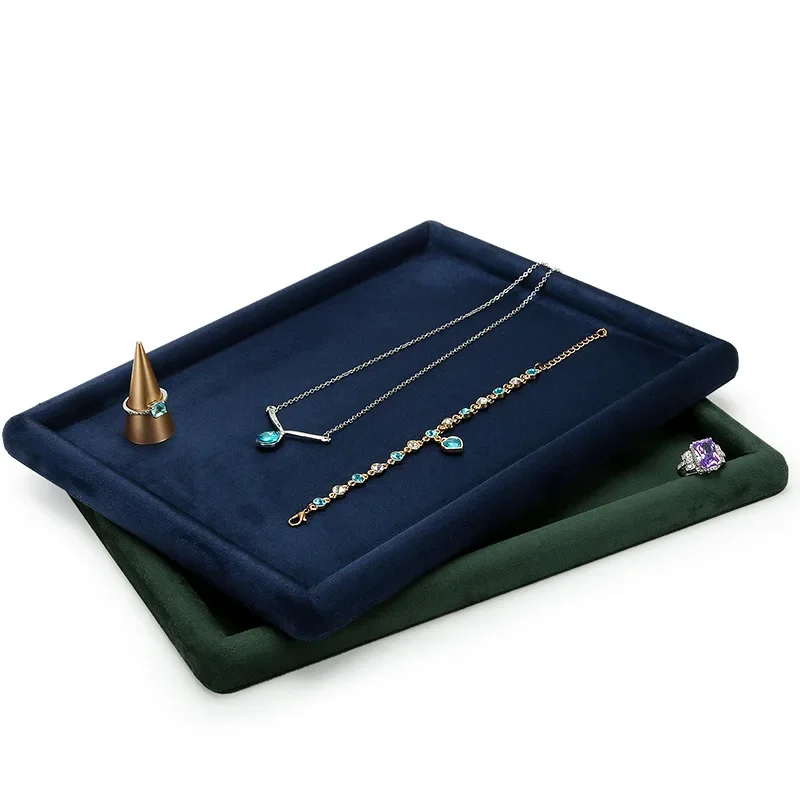 Jewelry Tray Organizer Necklace Holder Bracelet Long Chain Show Stand Velvet Solid Color Jewelry Display Tray