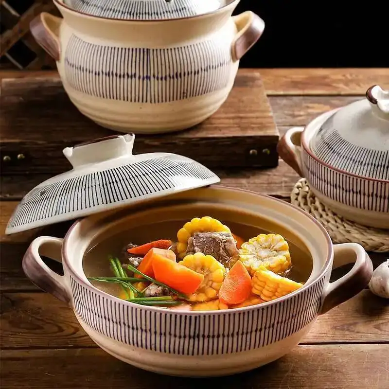Immagine 4: Pentole retrò giapponesi Casseruola Stufato con coperchio Zuppa in ceramica Caldaia Pentole con fondo spesso