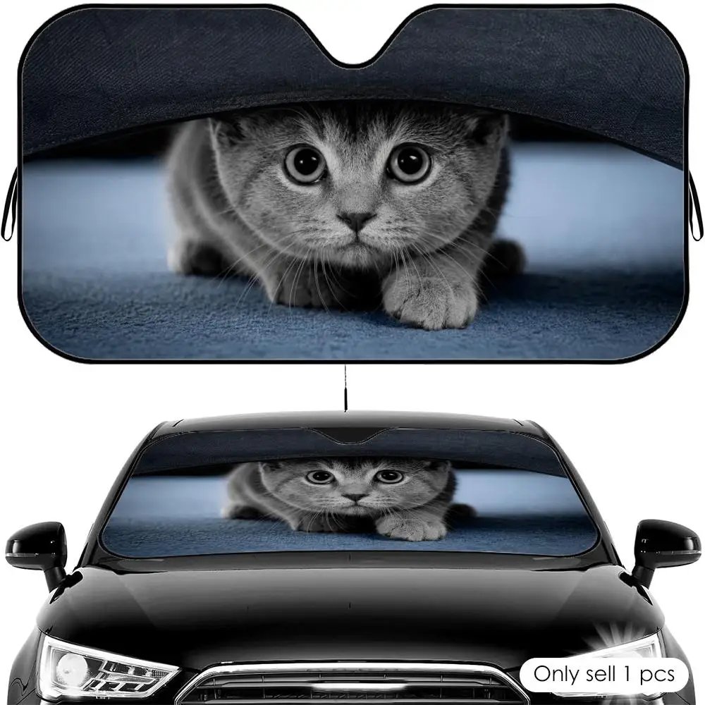 

Curious Undercover Cat Sun Visor Reusable Aluminum Foil Car Windshield Sun Visor UV Protector Heat Insulation Cover Shade