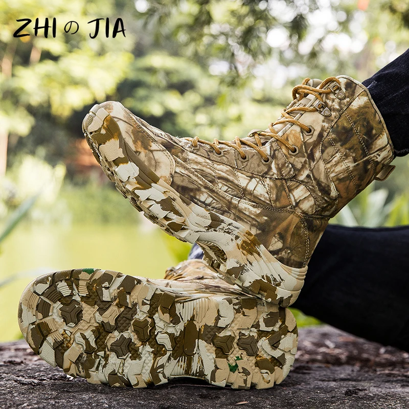 Large Outdoor Training Hiking Boots Men\'s Spring Autumn High Top Camouflage Boots Anti Slip Wear Resistant Mountaineering Shoes