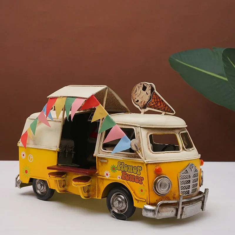 Home Accessories Room Family Living Decoration Ice Cream Truck Miniature Model Retro Industrial Style Metal Things Att