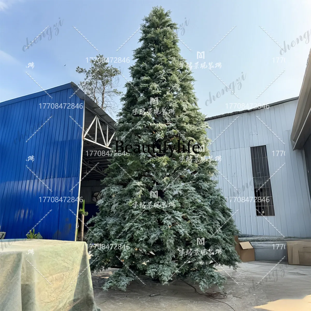 Cedar Christmas tree simulation green plants, yew cypress winter snow solid wood decoration outdoor ornaments