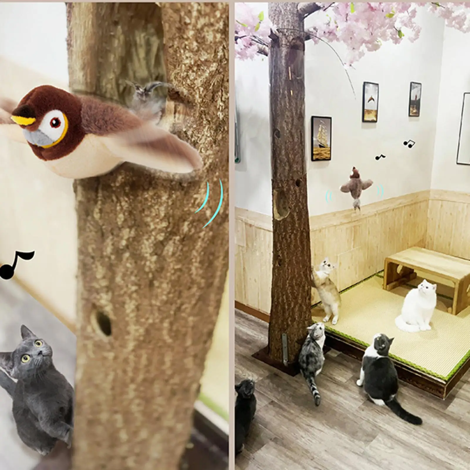 Katzenspielzeug mit flatternden Flügeln, interaktives Katzenplüschspielzeug mit lebendigen Zwitschergeräuschen