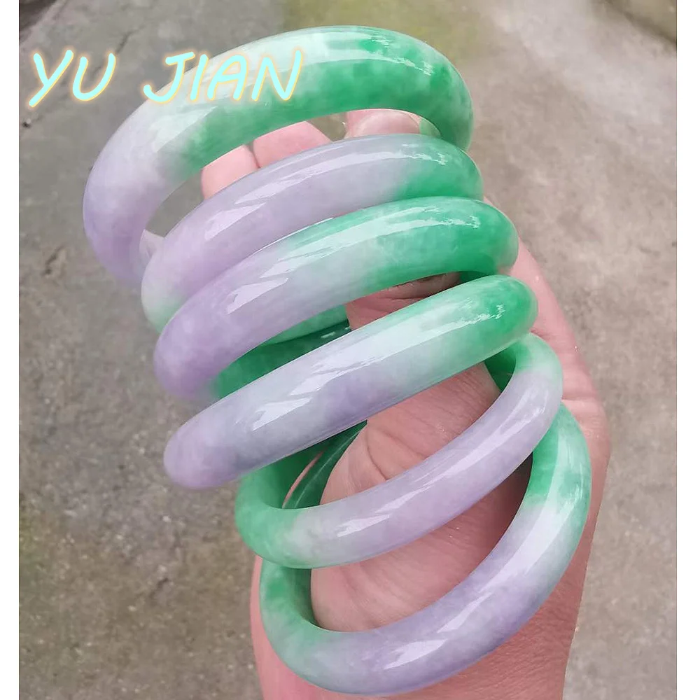 

Latest Original Ecological Texture Jade Bracelet Natural Jadeite Bangle Quality Green Light Purple Round Handring FINE Jewelry