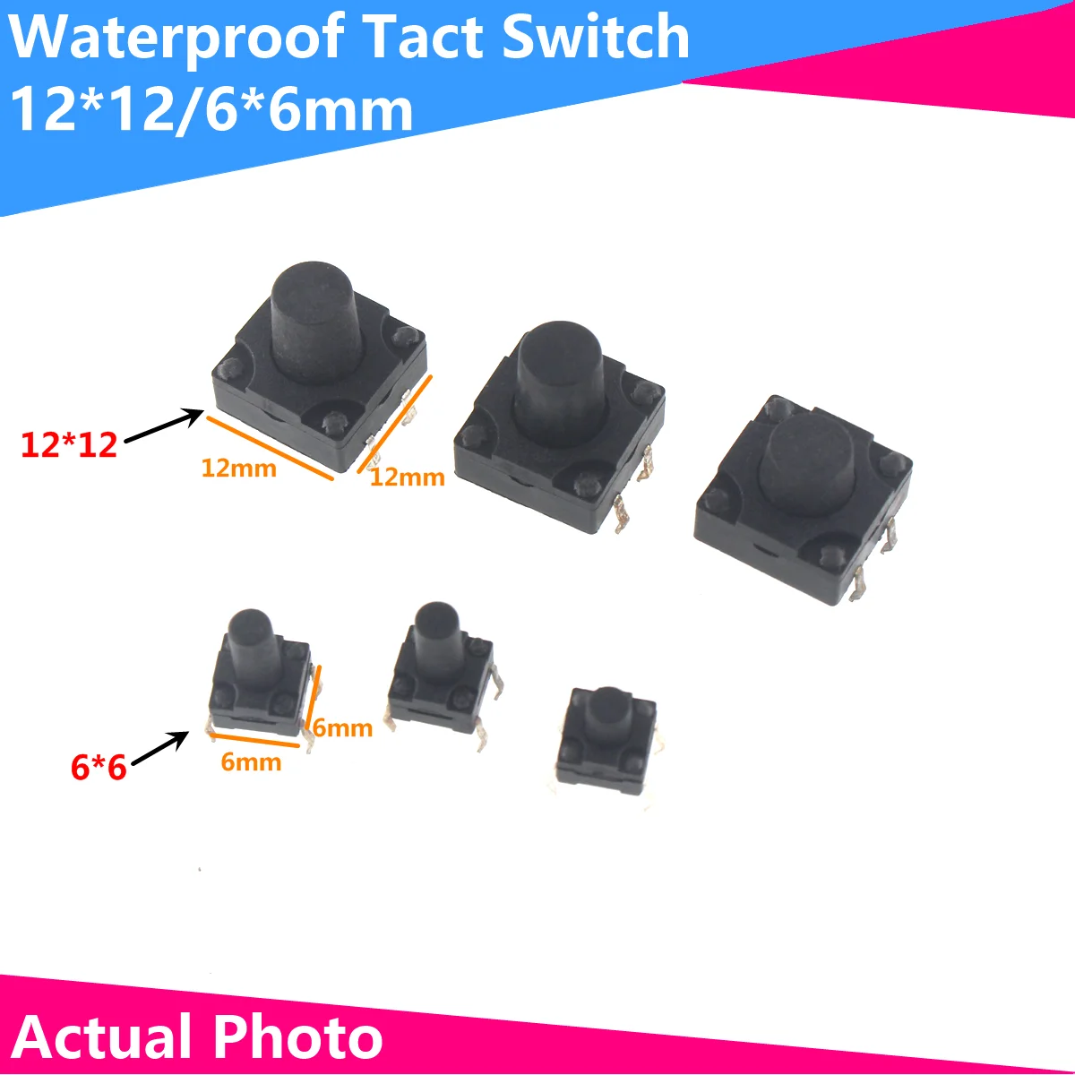 촉각 미니 푸시 단추 스위치, SMD DIP 4 핀 마이크로 스위치, 12x12 PCB, 12x12x4.3, 5, 6, 7/8mm, 6x6x4.3mm, 6mm, 7mm, 8mm, 10 개 방수