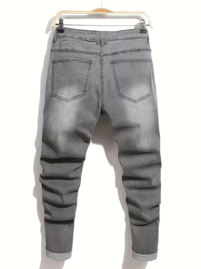 Commuter Business Street Style Stretch Jogger Versatile Jeans, Fashionable Trendy Casual Streetwear Sporty Youthful Men's Slim-Fit Long Pants