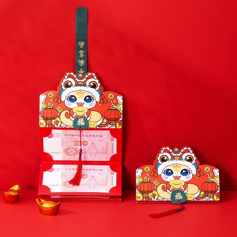 Creatieve 2/6/8/10 Cartoon Opvouwbare Rode Enveloppen Pakketten 2025 CNY Snake Jaar Cash Gift Bag verjaardag Lente Festival HongBao