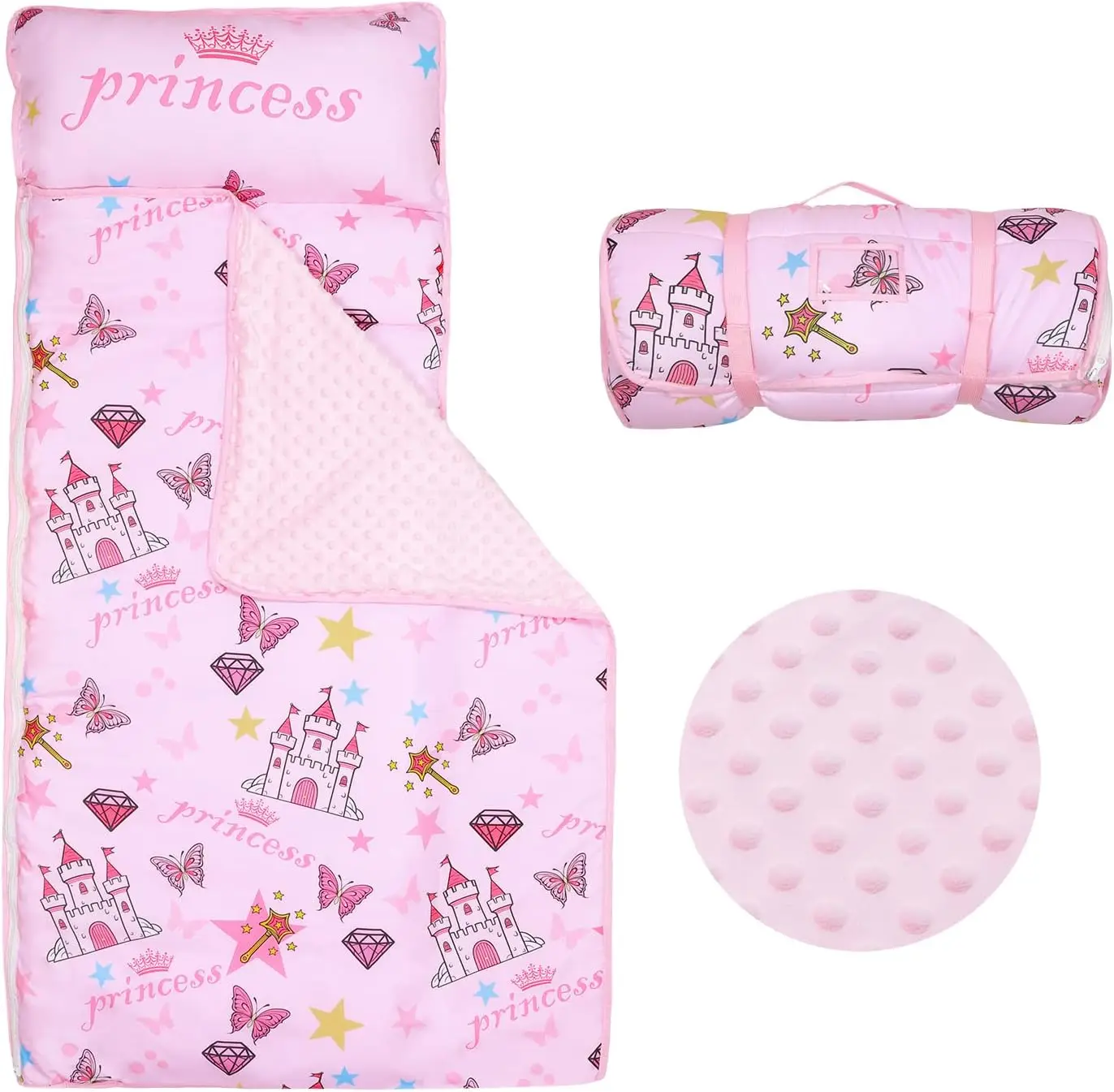 

Portable Kids Nap Mat with Removable Pillow and Blanket, Extra Large Sleeping Bag for Preschool Camping Daycare