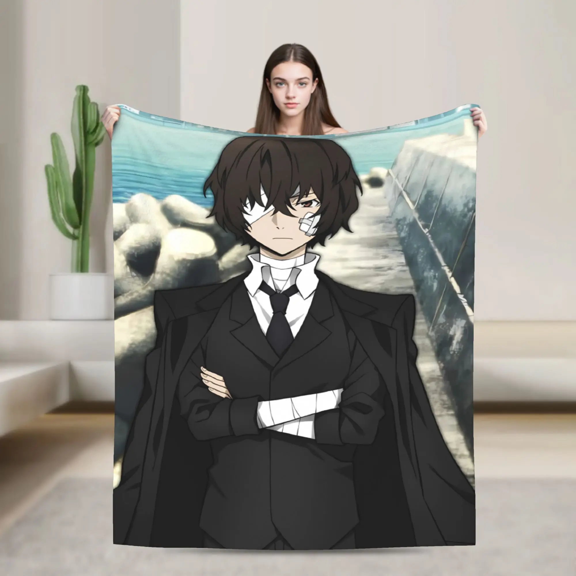Dazai Bungo Stray Dogs Flannel Blanket  Super Warm Bedding Throws for Outdoor Picnic Fashion Bedspread Sofa Bed Cover